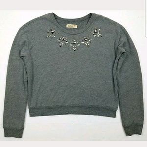 Hollister Gray Crystals Rhinestone Sweater Size M
